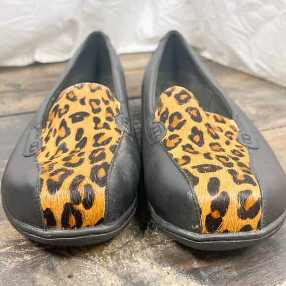 Clarks Collection Womens Leather Slip on Loafers Bayou Black Leopard Size 11W - Picture 4 of 8